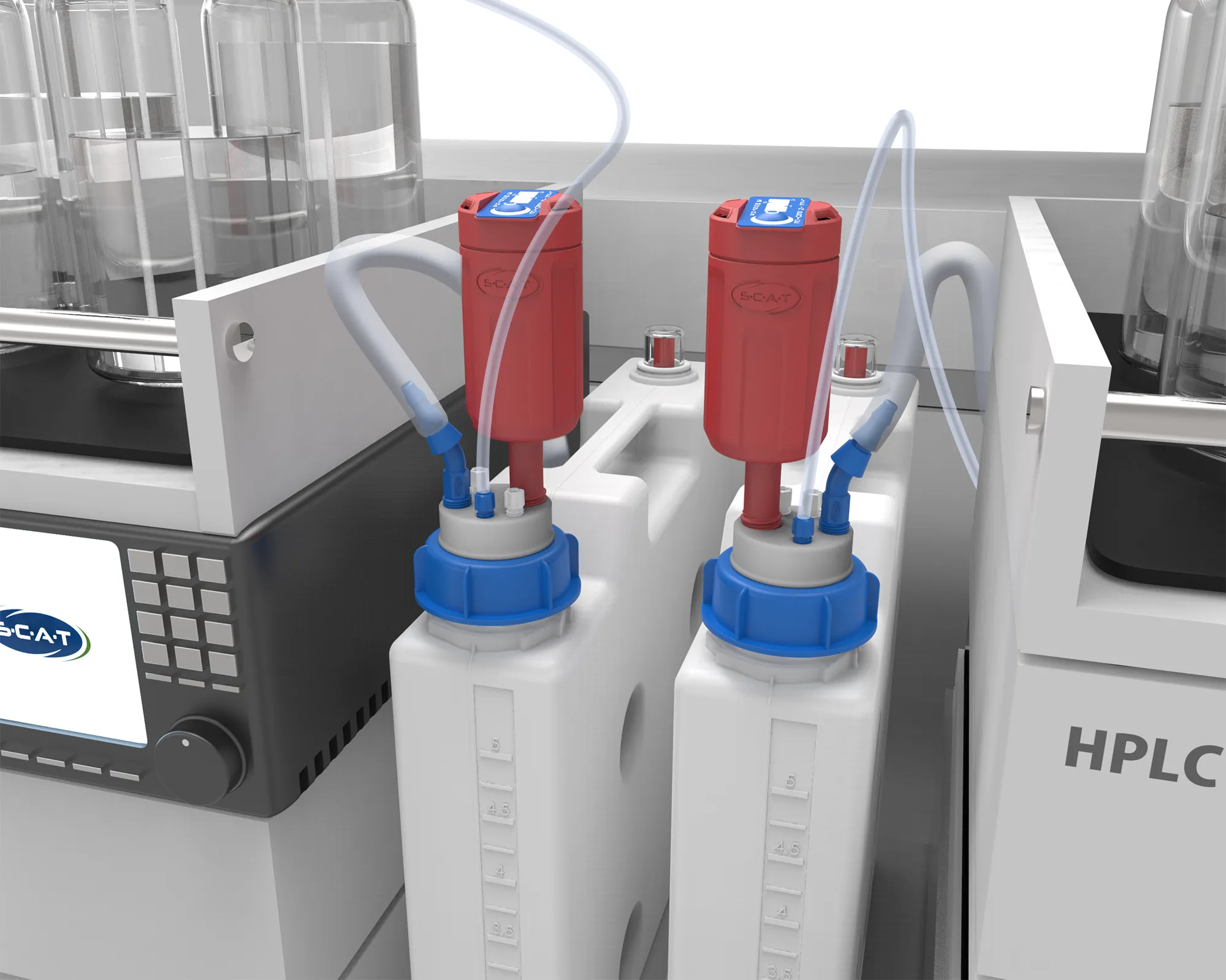 Platzsparkanister für HPLC-Laborabfälle mit schmaler Bauform und Füllstandsanzeige